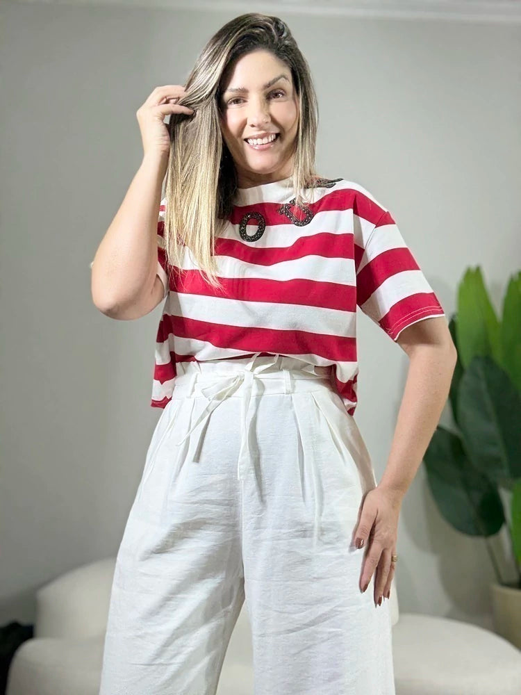 BLUSA LISTRADA PEDRARIA