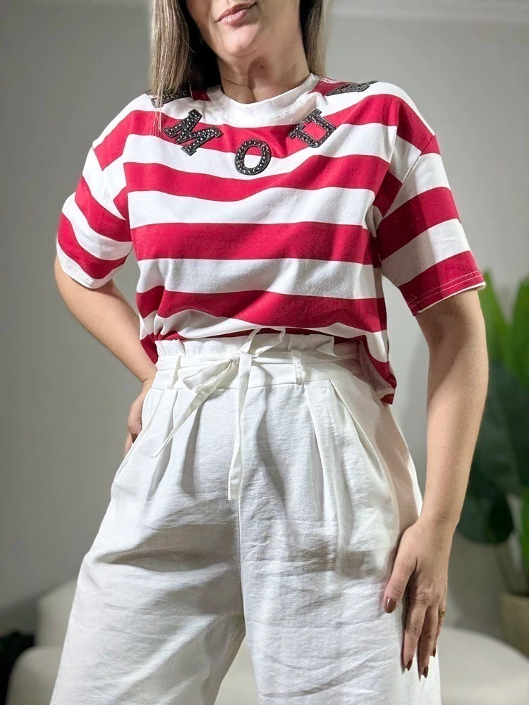 BLUSA LISTRADA PEDRARIA