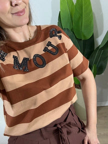 BLUSA LISTRADA PEDRARIA